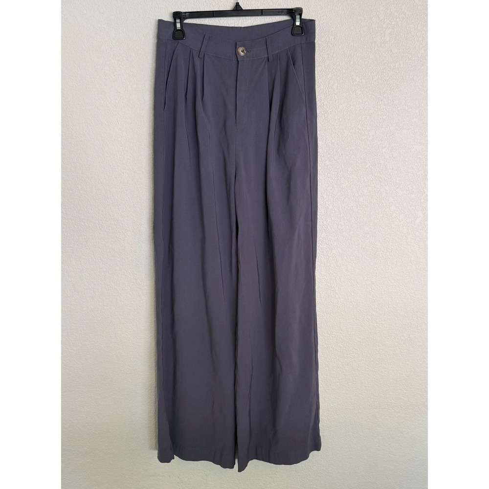 Miou Muse Boss Girl High Waisted Wide Leg Trouser Blue Grey Pleated Size L